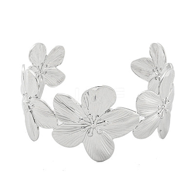 Flower Rack Plating Brass Open Cuff Bangles for Women BJEW-P322-05P-1