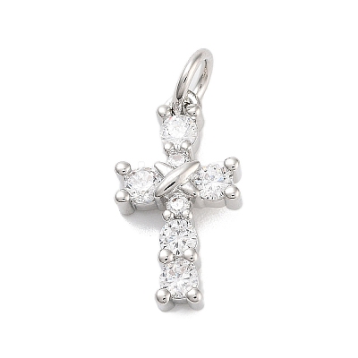 Rack Plating Brass Clear Cubic Zirconia Pendants KK-M293-13P-1