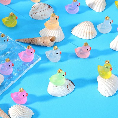 80Pcs 8 Colors Luminous Resin Crown Duck Ornaments RESI-SZ0003-38-1