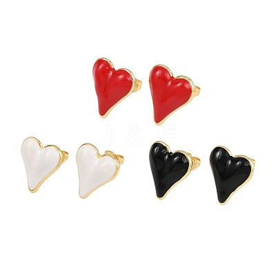 Brass Heart Stud Earrings EJEW-C152-05B-1