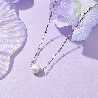 Round Natural Cultured Freshwater Pearl Pendant Necklaces NJEW-JN04965-1
