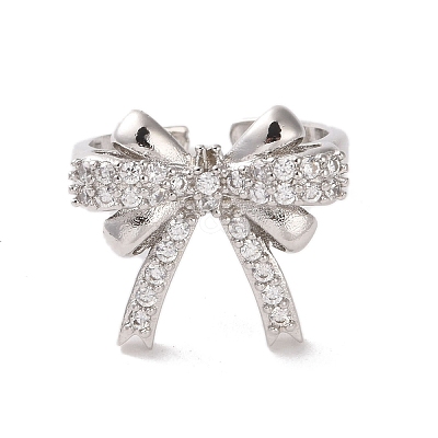 Brass Micro Pave Cubic Zirconia Open Cuff Ring RJEW-K256-58I-P-1