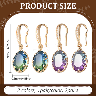 2 Pairs 2 Colors Brass Cubic Zirconia Dangle Earrings EJEW-GO0002-18-1