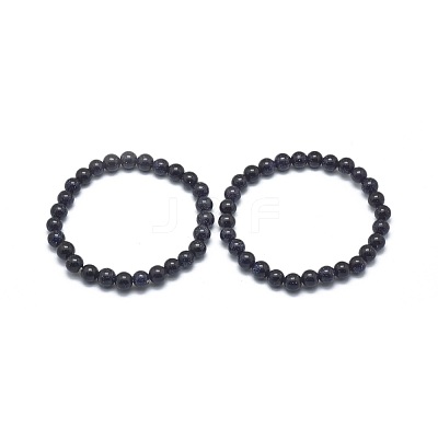 Synthetic Blue Goldstone Beads Stretch Bracelets BJEW-G617-01A-02-1
