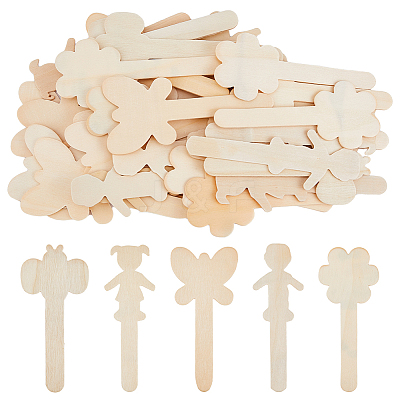 10 Bags 5 Styles Wooden Flat Craft Sticks WOOD-FH0002-10-1