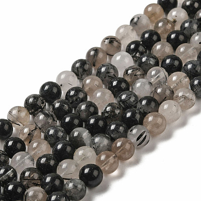 Natural Black Rutilated Quartz Beads Strands G-R446-6mm-37-01-1