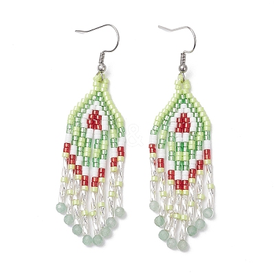 Natural Green Aventurine Rhombus Dangle Earrings EJEW-MZ00567-04-1