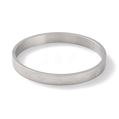 Non-Tarnish 304 Stainless Steel Grooved Star Bangles BJEW-F464-14P-1