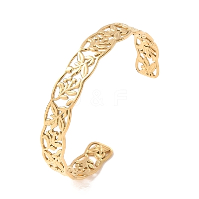 304 Stainless Steel Cuff Bangles for Women BJEW-C155-01A-G-1