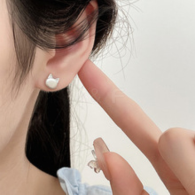 925 Sterling Silver Stud Earrings EJEW-C176-01A-MS-1
