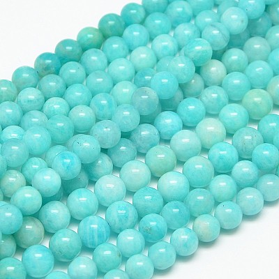 Grade AB Natural Gemstone Amazonite Round Beads Strands G-O017-6mm-08B-1