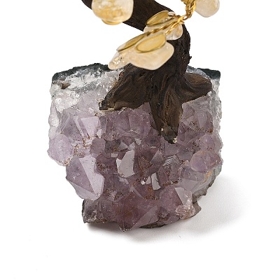 Natural Yellow Quartz Chips Tree Sculpture DJEW-K026-01B-1