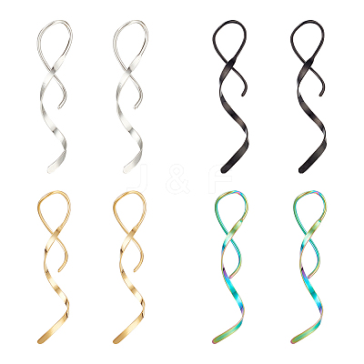 4 Pairs 4 Colors 304 Stainless Steel Spiral Dangle Earrings for Women EJEW-AN0003-02-1