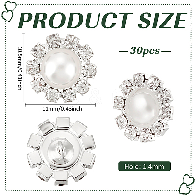 30Pcs 1-Hole Alloy Rhinestone Shank Buttons BUTT-MA0001-08B-1
