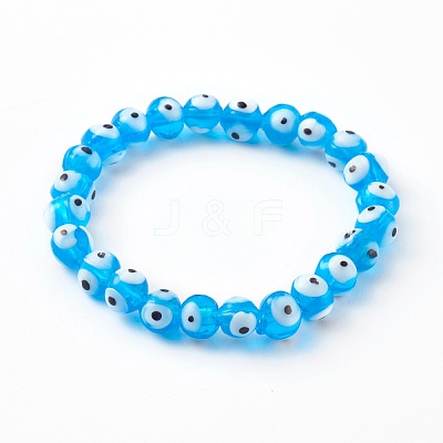 Handmade Evil Eye Lampwork Beaded Stretch Bracelets Sets BJEW-JB06218-1