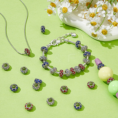 60Pcs 3 Colors Alloy Rhinestone European Beads CPDL-PH0001-11-1