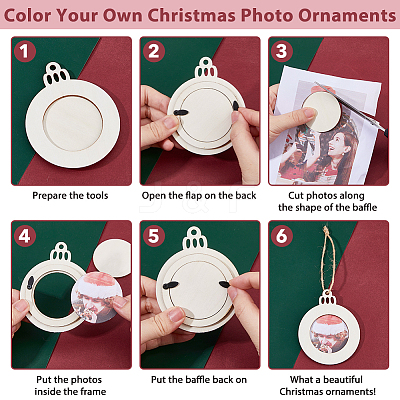 Flat Round Christmas Unfinished Wooden Mini Hanging Photo Frame for Children HJEW-WH0036-122-1
