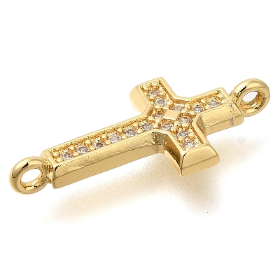 Brass Pave Clear Cubic Zirconia Connector Charms KK-M101-02E-G02-1