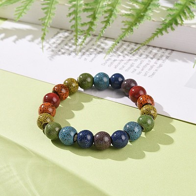 Ethnic Style Colorful Handmade Porcelain Beaded Stretch Bracelet for Women BJEW-JB09089-01-1