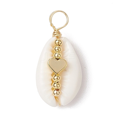 Natural Cowrie Shell Copper Wire Wrapped Pendants PALLOY-JF02932-02-1