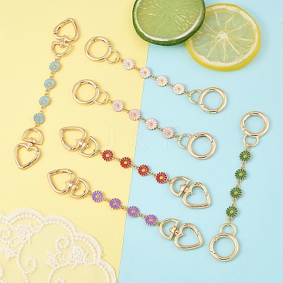 3Pcs 3 Colors Alloy Enamel Flower Link Bag Extender Chains HJEW-YW00098-01-1