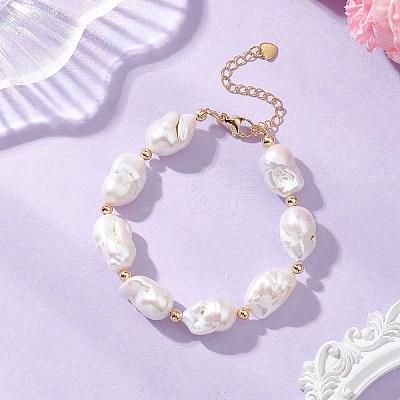 Natural Baroque Pearl Keshi Pearl Beaded Bracelets BJEW-JB13336-1
