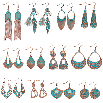 12 Pair 12 Style Tibetan Style Alloy Geometry Dangle Earrings EJEW-AN0003-85-1