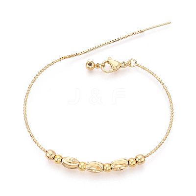 Adjustable Brass Beaded Slider Bracelets for Women BJEW-T022-23G-1