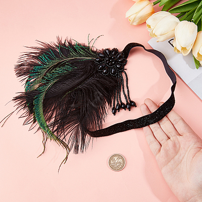 Alloy & Rhinestone & Feathers & Polyester Headbands OHAR-WH20011-14B-1