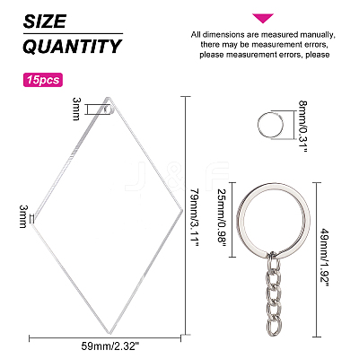 DIY Rhombus with Angle Acrylic Blank Pendant Keychain Making Kits DIY-BC0001-63A-1
