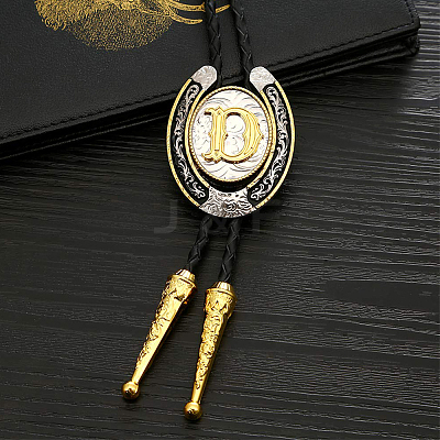 Cowboy Western Alloy Horseshoes & Letter Pendant Bolo Tie Necklaces NJEW-WH20014-02D-1