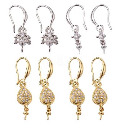 3 Pairs 3 Size Brass Micro Pave Clear Cubic Zirconia Earring Hooks KK-ZZ0001-04-1
