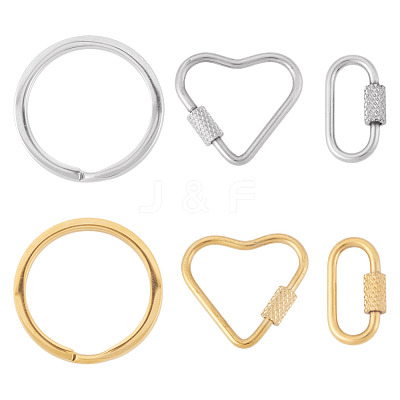 6Pcs 6 Styles 304 Stainless Steel Split Key Rings STAS-TA0003-46-1