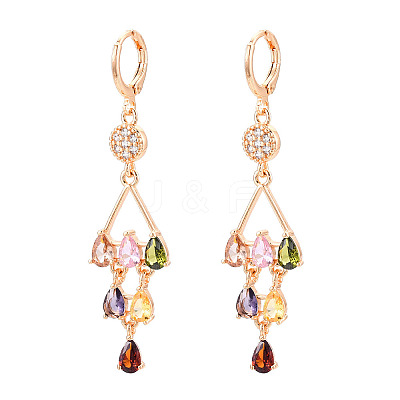 Teardrop Brass Micro Pave Cubic Zirconia Dangle Leverback Earrings EJEW-N058-16G-1