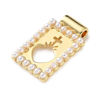 Brass & Plastic Pearl Pendants KK-L269-01G-01-1