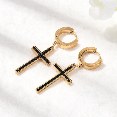 Cross 304 Stainless Steel Polymer Clay Rhinestones Hoop Earrings EJEW-G453-11G-01-1