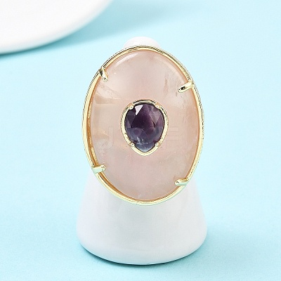 Natural Rose Quartz & Amethyst Oval Cuff Rings G-P599-01G-03-1