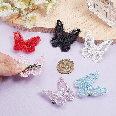 48Pcs 6 Colors Lace Butterfly Alligator Hair Clips PHAR-CP0001-15-1