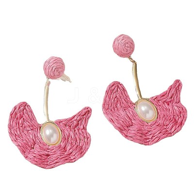 Alloy Raffia Fan Dangle Stud Earrings FS-WGB8543-07-1