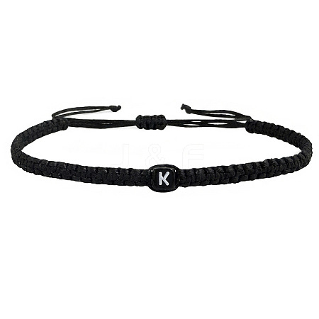 Adjustable Handmade Woven Waxed Cord Braided Bracelets with Acrylic Letter Beads LS-OI4298-11-1