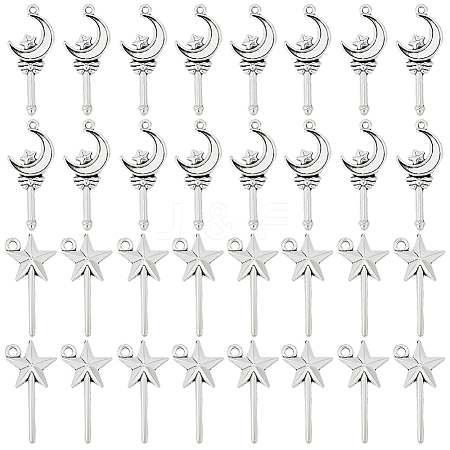 80Pcs 2 Styles Tibetan Style Alloy Magic Wand Pendants TIBEP-SC0003-33-1