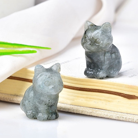 Natural Labradorite Carved Healing Cat Figurines PW-WG98432-06-1