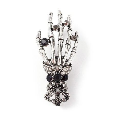 Halloween Theme Rhinestone Skeleton Hand Brooch Pin JEWB-F018-01AS-1
