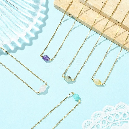 Natural Mixed Stone Faceted Oval Pendant 304 Stainless Steel Cable Chain Necklaces for Women NJEW-JN06226-1