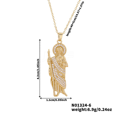 Shiny Brass Clear Cubic Zirconia Religion Saint Jude Pendant Necklaces for Christmas and Birthday Parties PX0651-6-1