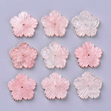 Jewelry Beads Findings Cellulose Acetate(Resin) Beads, with Glitter Powder, Rainbow Gradient Mermaid Pearl Style, Flower, LightCoral, 19x20x3mm, Hole: 1mm