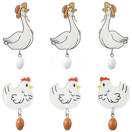 6Pairs 2 Styles Printed Acrylic Pendants OACR-YW0004-57-1-1