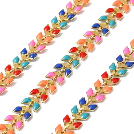 Brass Enamel Leaf Link Chains CHC-F021-02G-01-1