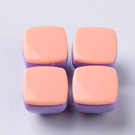  Jewelry Beads Findings Opaque Acrylic Beads, Two Tone, with Square Flat Plate, Half Drilled, Pyramid, LightSalmon, 15.5x15.5x14mm, Half  Hole: 3.5mm