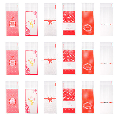 120Pcs 6 Styles Valentine's Day Rectangle Plastic Cellophane Bags OPC-TA0001-06-1